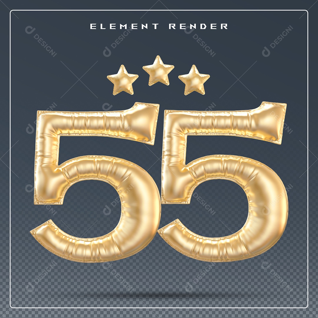 Elemento 3D Número 55 Dourado para Composição PSD