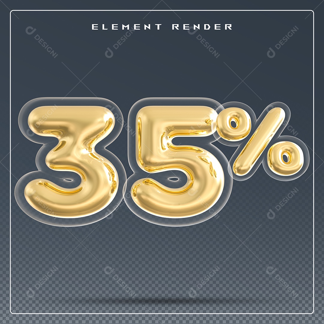 Elemento 3D Número 35% Dourado para Composição PSD