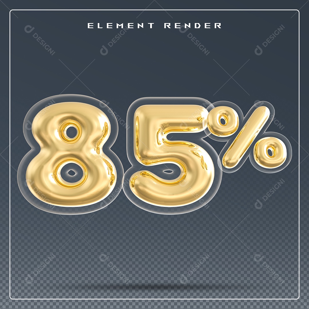 Elemento 3D Número 85% Dourado para Composição PSD