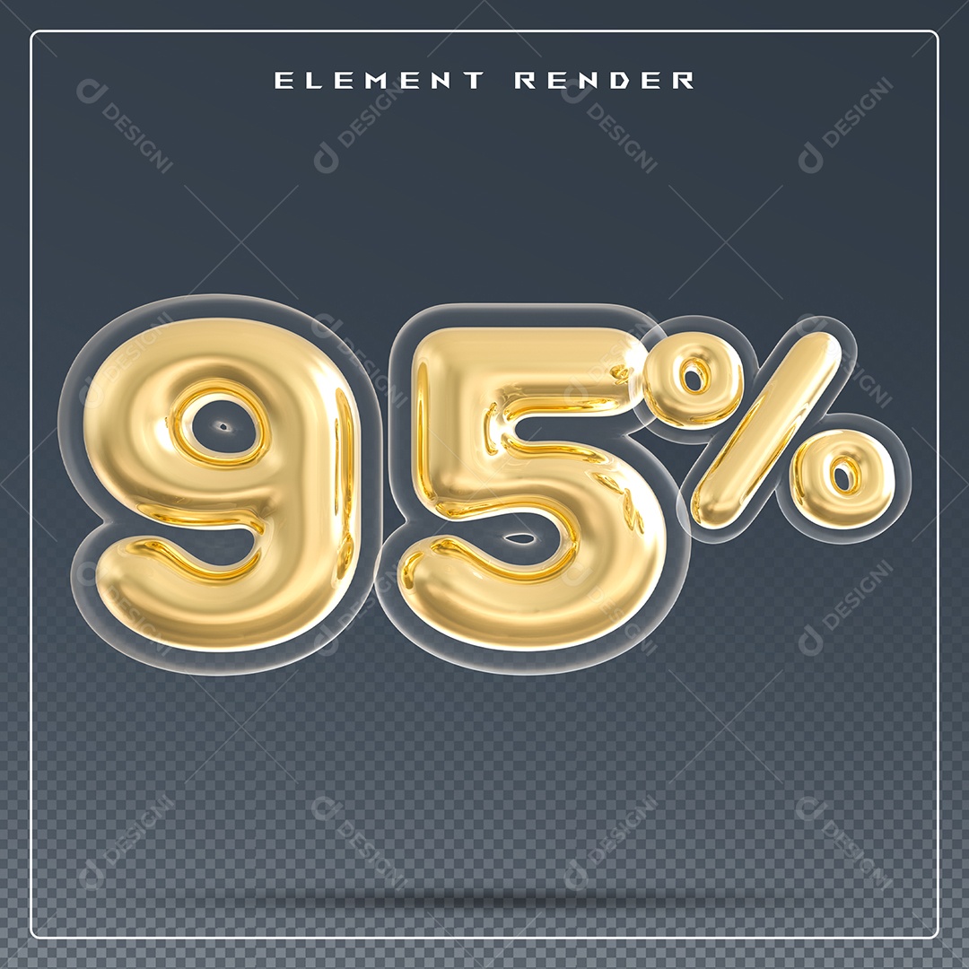 Elemento 3D Número 95% Dourado para Composição PSD
