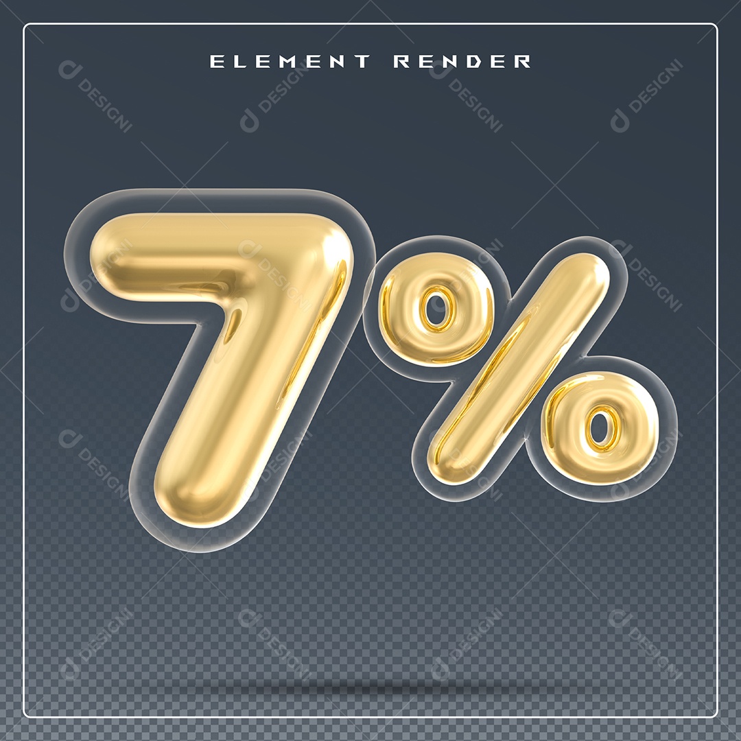 Elemento 3D Número 7% Dourado para Composição PSD