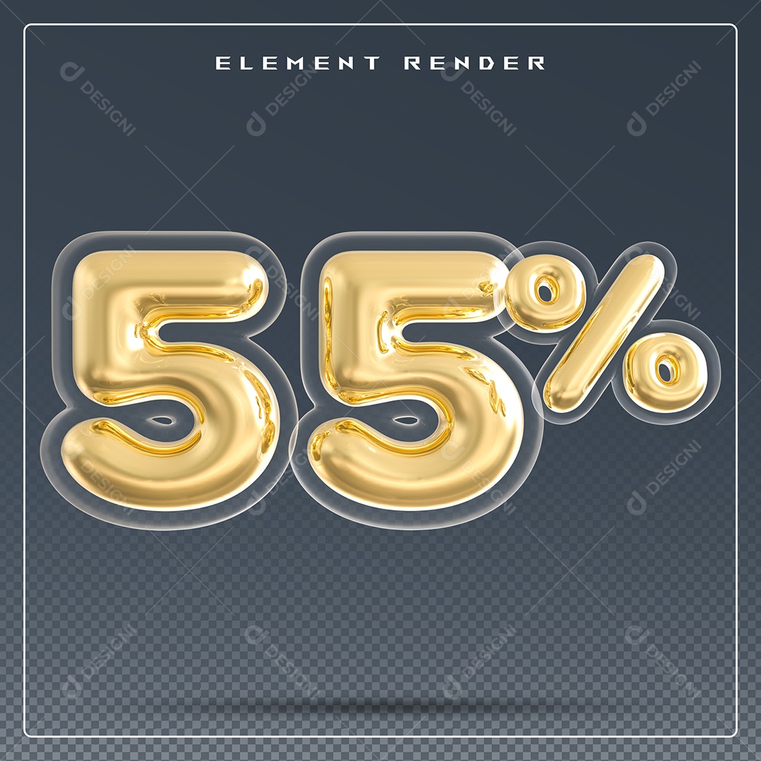 Elemento 3D Número 55% Dourado para Composição PSD