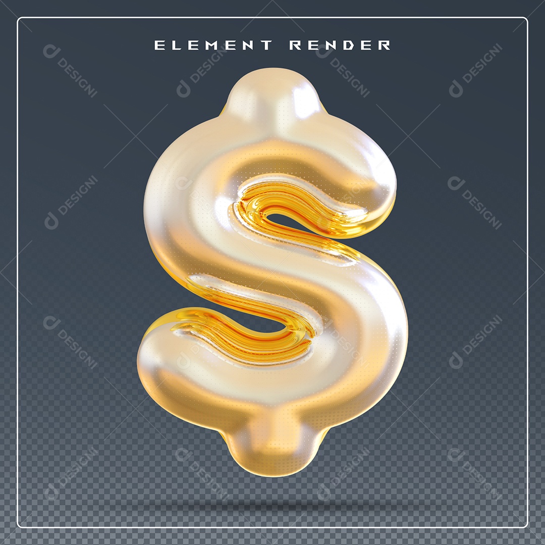 Elemento 3D Cifrão $ Dourado para Composição PSD