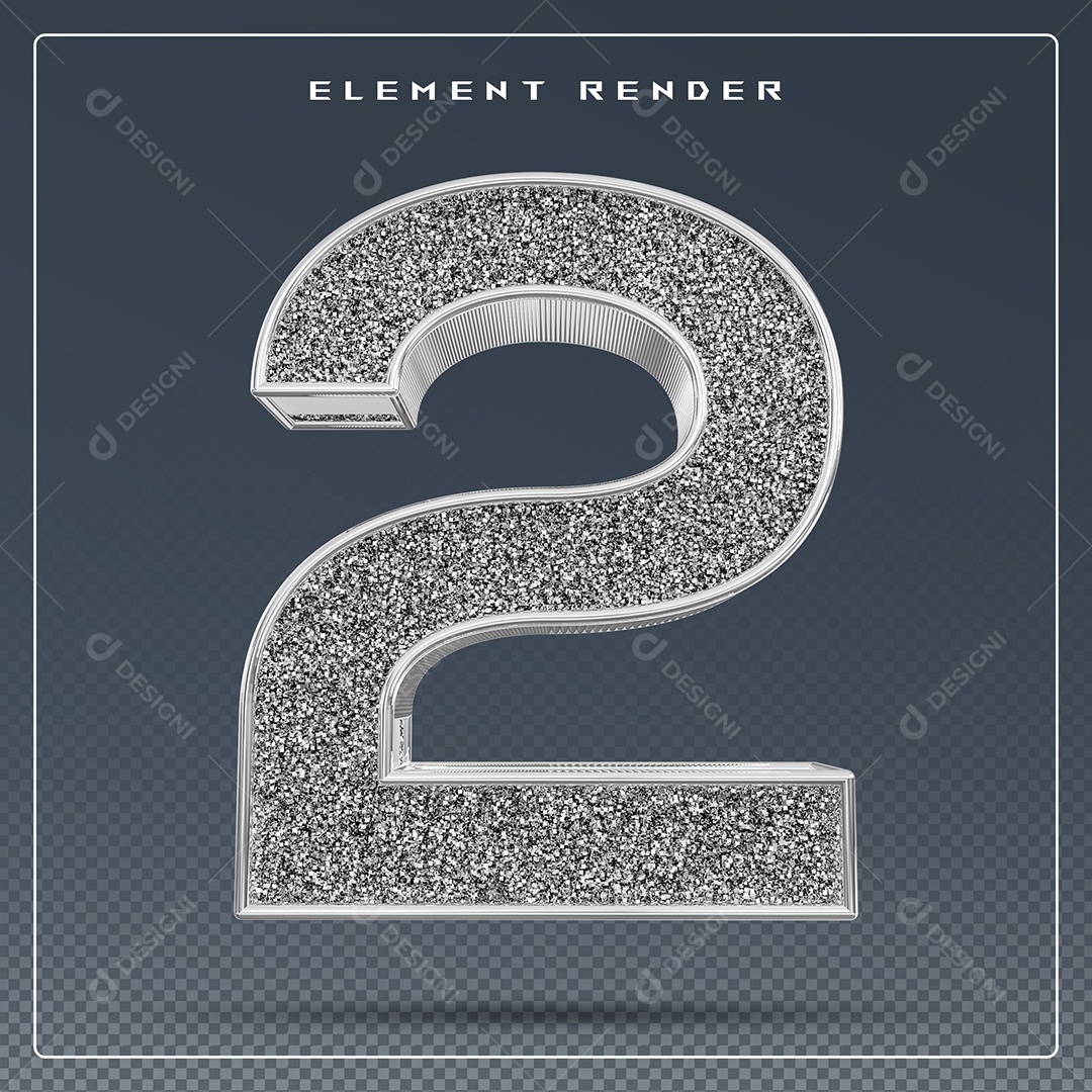 Elemento 3D Número 2 Cinza para Composição PSD