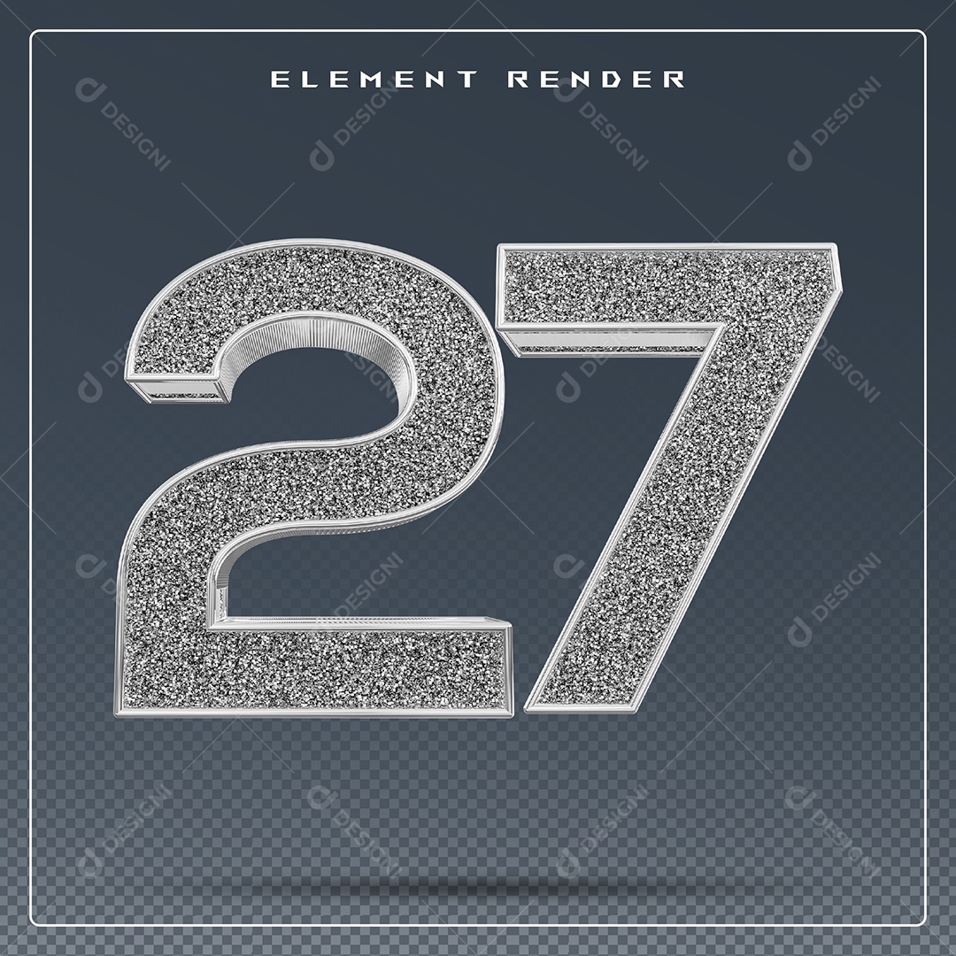 Elemento 3D Número 27 Cinza para Composição PSD