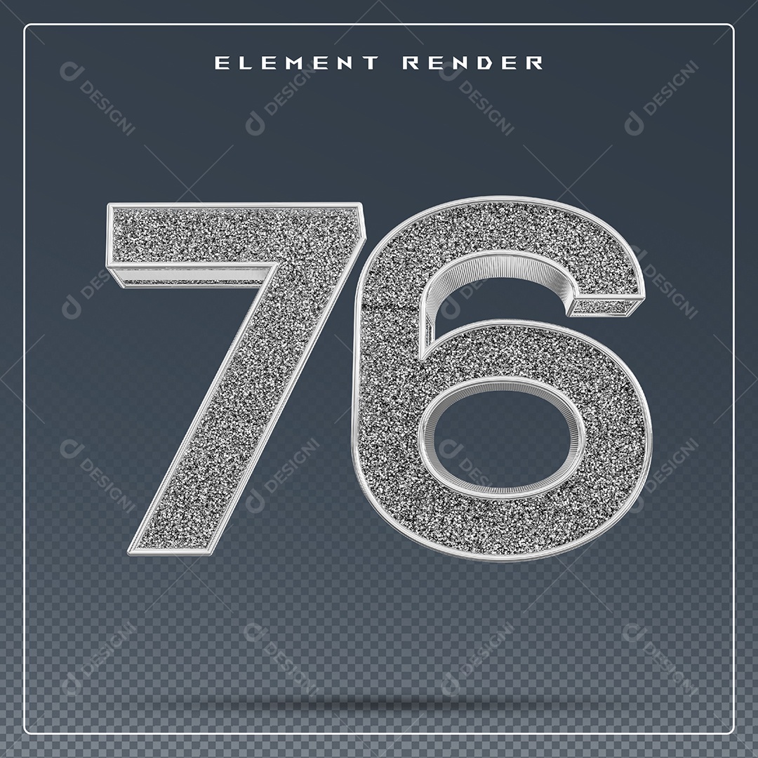 Elemento 3D Número 76 Cinza para Composição PSD