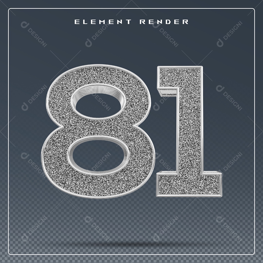 Elemento 3D Número 81 Cinza para Composição PSD