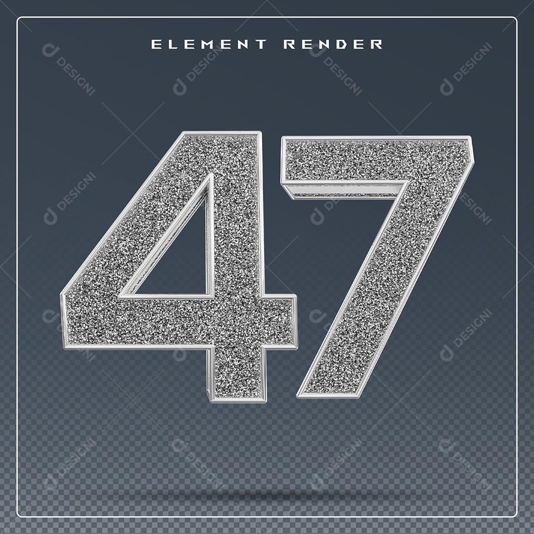 Elemento 3D Número 47 Cinza para Composição PSD