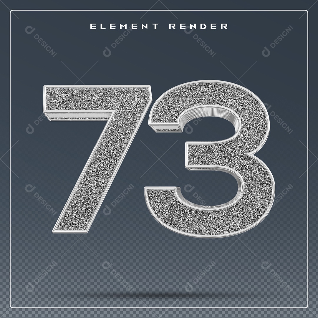 Elemento 3D Número 73 Cinza para Composição PSD