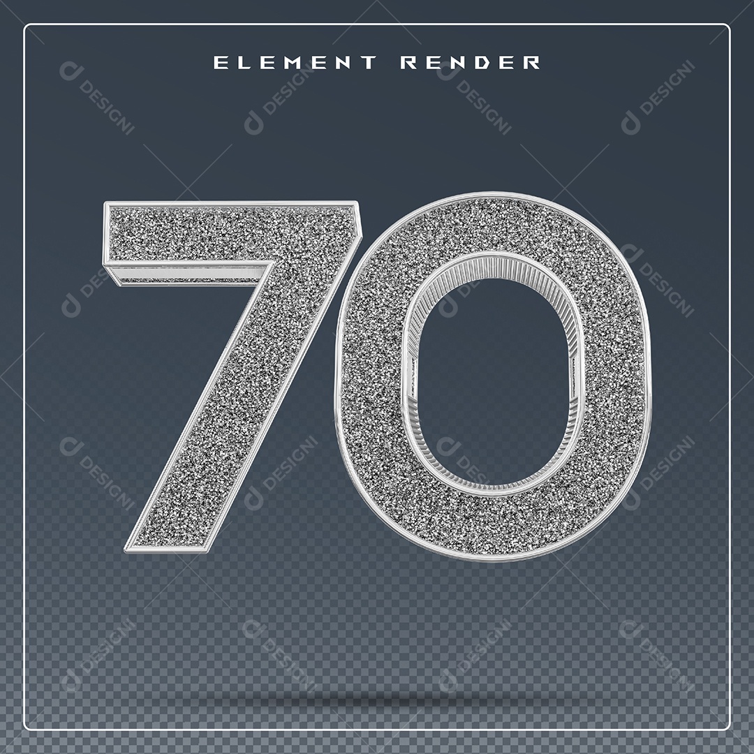 Elemento 3D Número 70 Cinza para Composição PSD