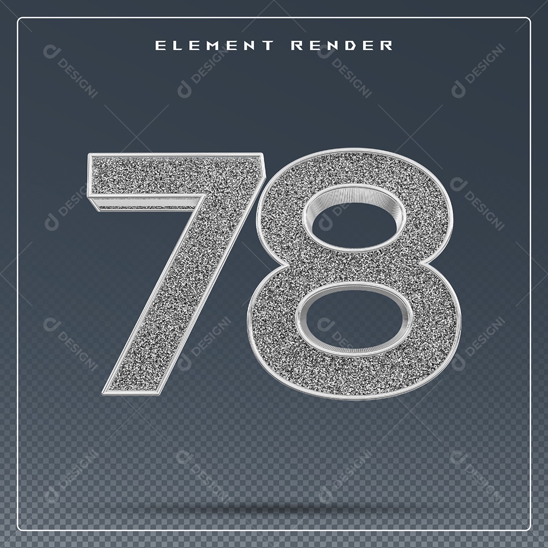 Elemento 3D Número 78 Cinza para Composição PSD