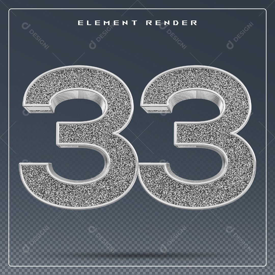 Elemento 3D Número 33 Cinza para Composição PSD