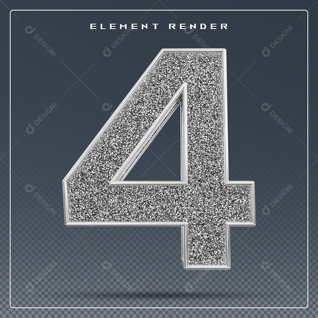 Elemento 3D Número 4 Cinza para Composição PSD