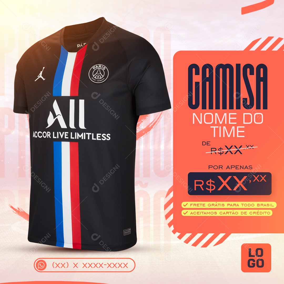 Camisas de Times Camisa Frete Grátis para Todo Brasil Social Media PSD Editável