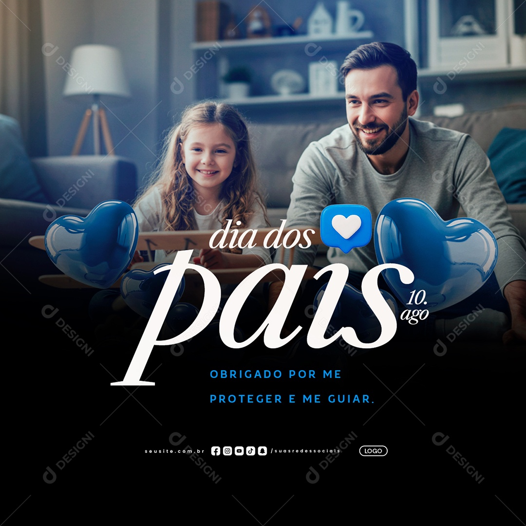 Dia dos Pais 10 de Agosto Obrigado Social Media PSD Editável