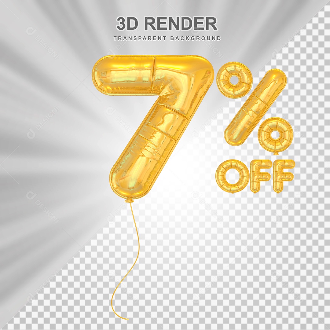 Elemento 3D Balão Dourado de Número 7% para Composição PSD