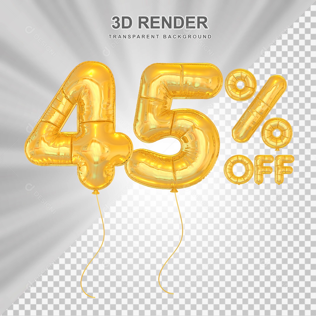 Elemento 3D Balão Dourado de Número 45% para Composição PSD