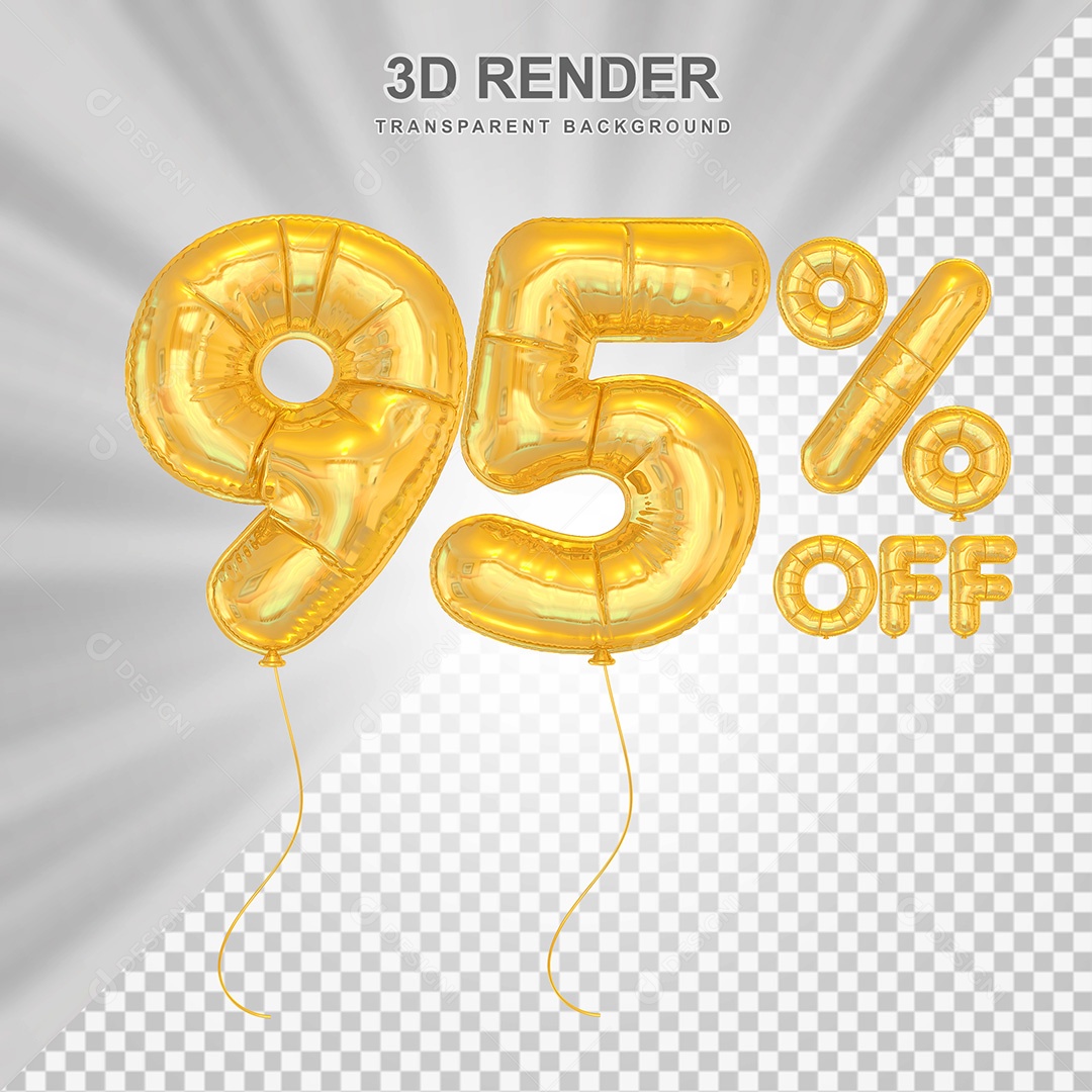 Elemento 3D Balão Dourado de Número 95% para Composição PSD