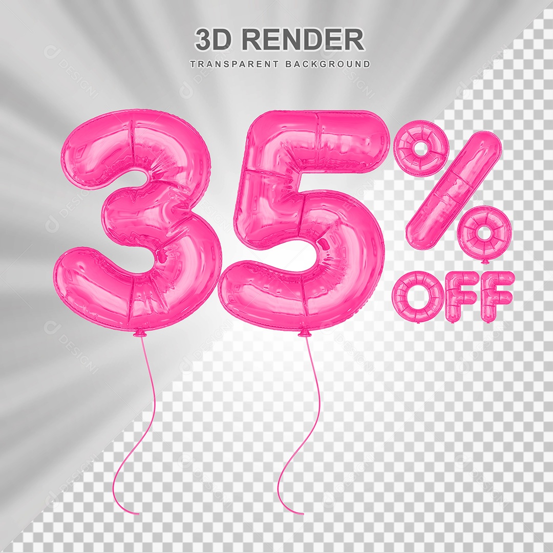 Elemento 3D Balão Rosa de Número 35% para Composição PSD