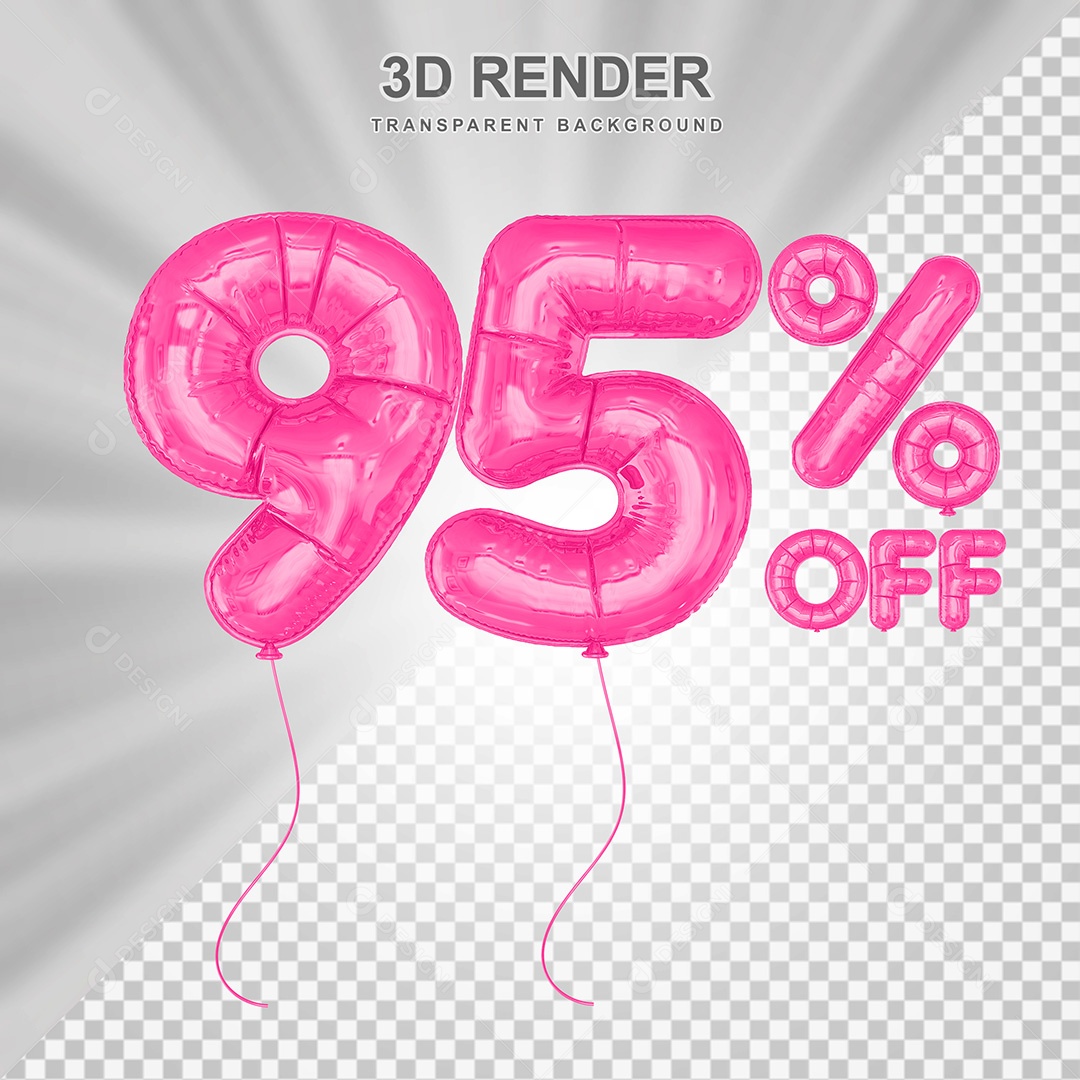 Elemento 3D Balão Rosa de Número 95% para Composição PSD