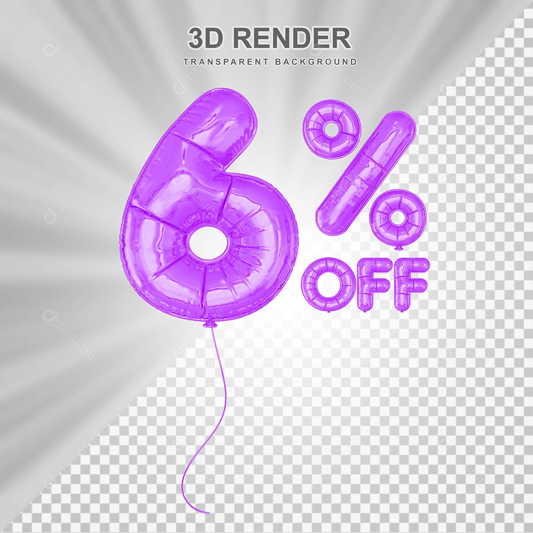 Elemento 3D Balão Roxo de Número 6% para Composição PSD