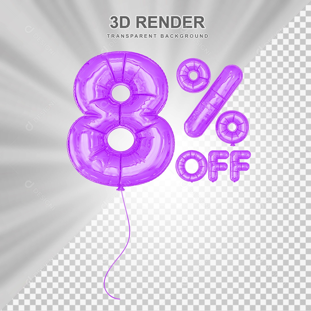 Elemento 3D Balão Roxo de Número 8% para Composição PSD