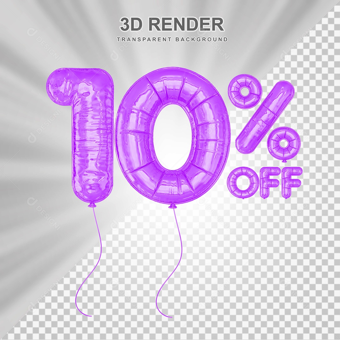 Elemento 3D Balão Roxo de Número 10% para Composição PSD