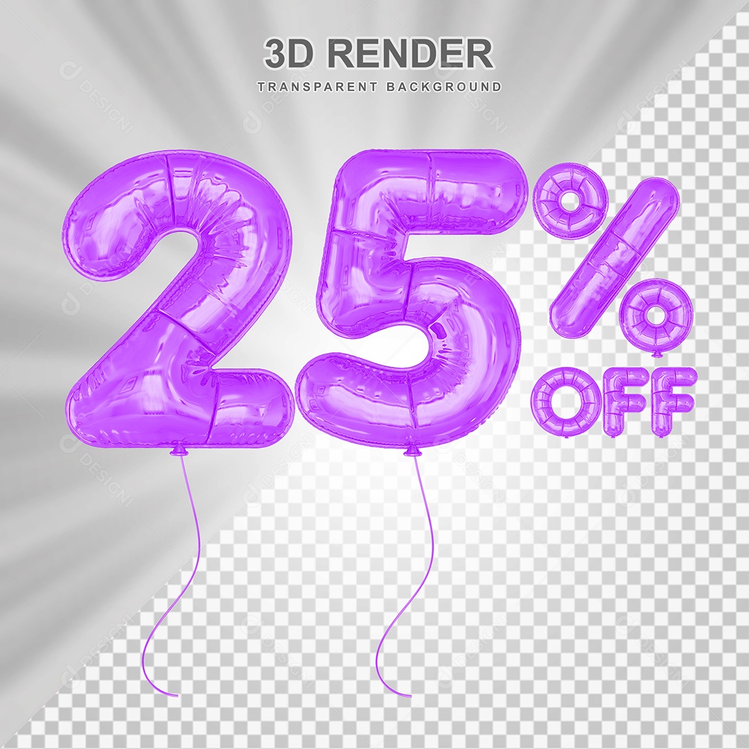 Elemento 3D Balão Roxo de Número 25% para Composição PSD