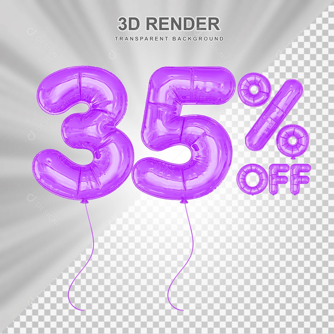 Elemento 3D Balão Roxo de Número 35% para Composição PSD