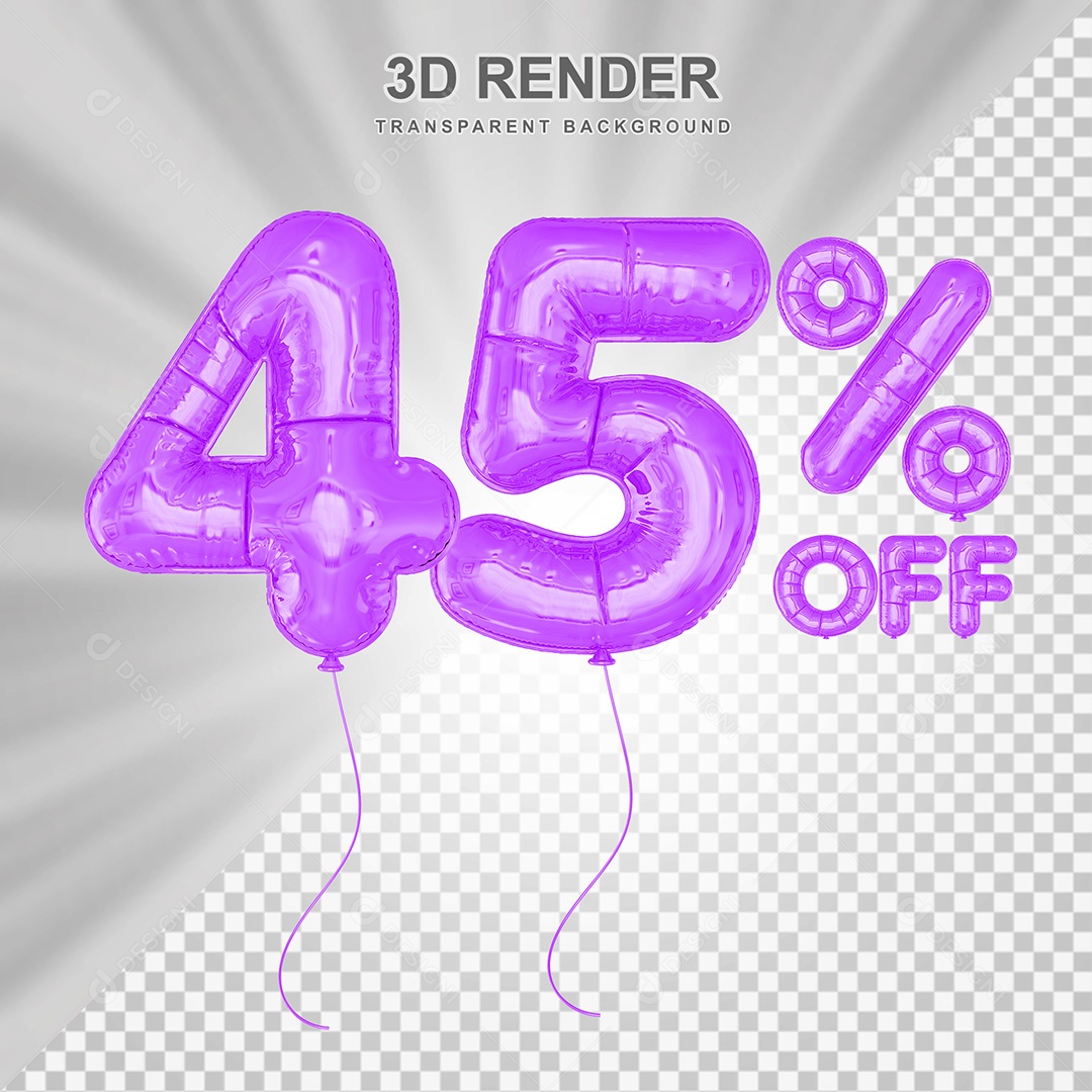 Elemento 3D Balão Roxo de Número 45% para Composição PSD