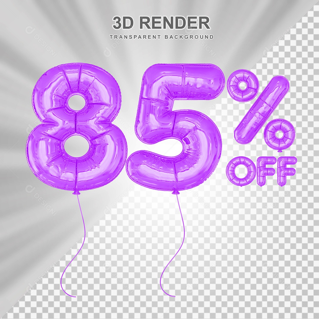 Elemento 3D Balão Roxo de Número 85% para Composição PSD