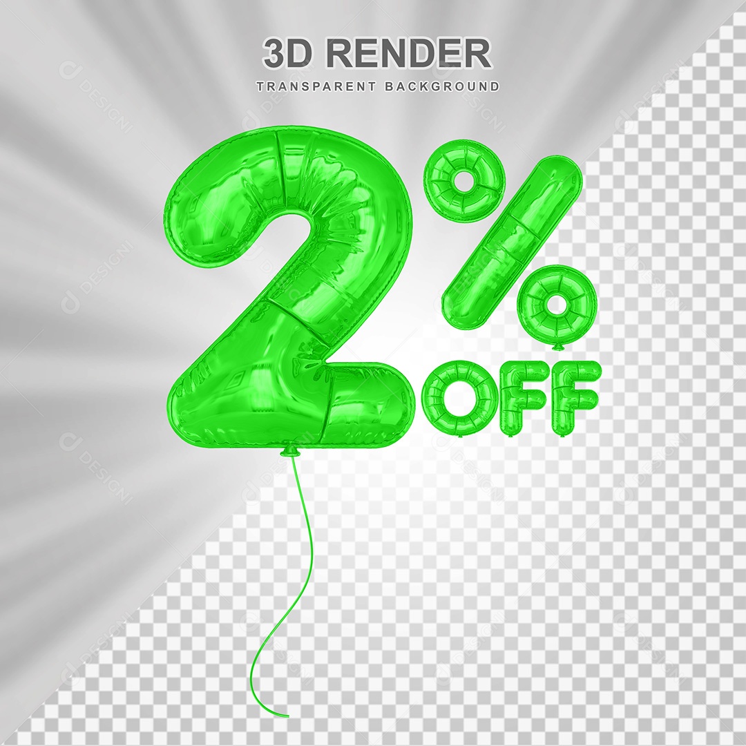 Elemento 3D Balão Verde de Número 2% para Composição PSD