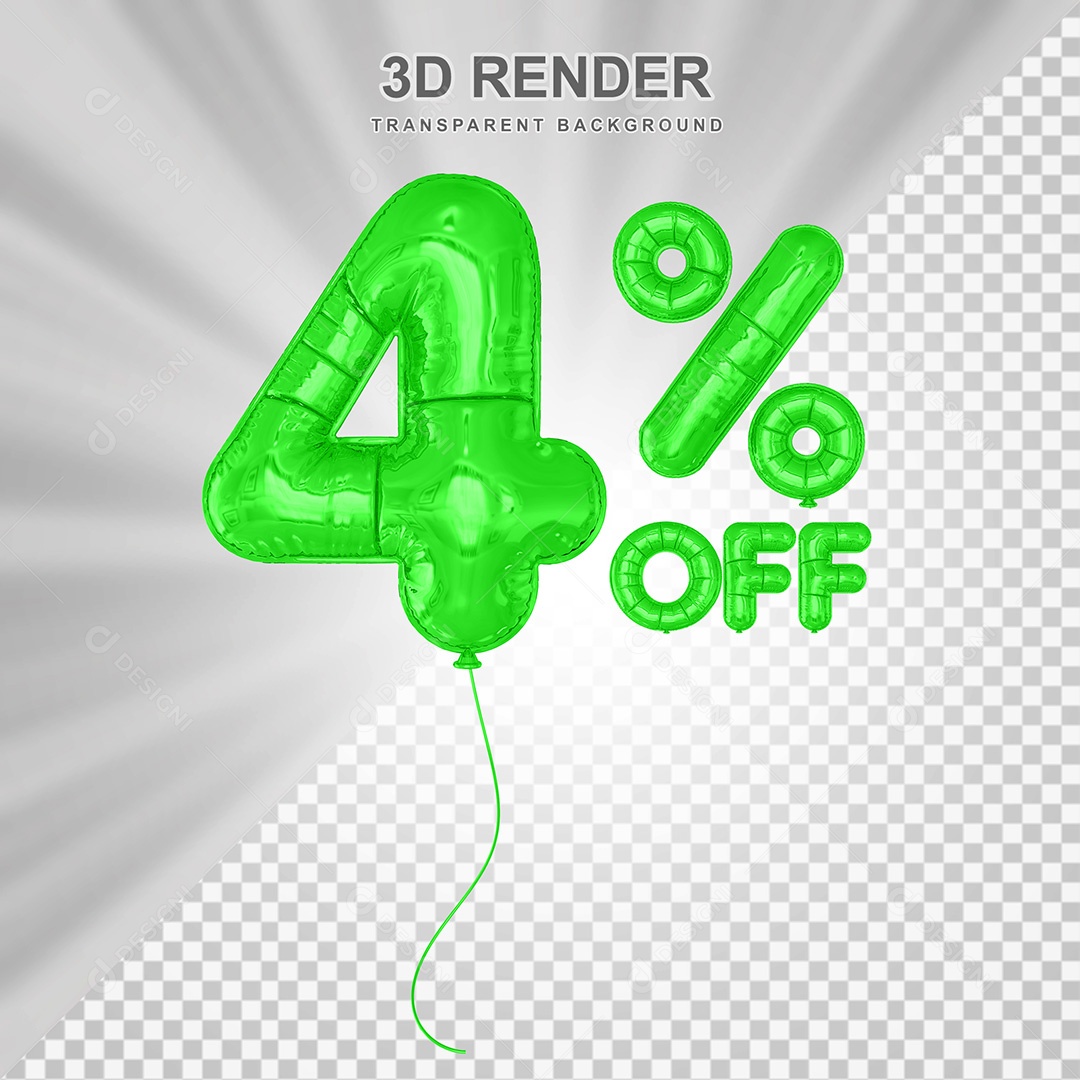 Elemento 3D Balão Verde de Número 4% para Composição PSD