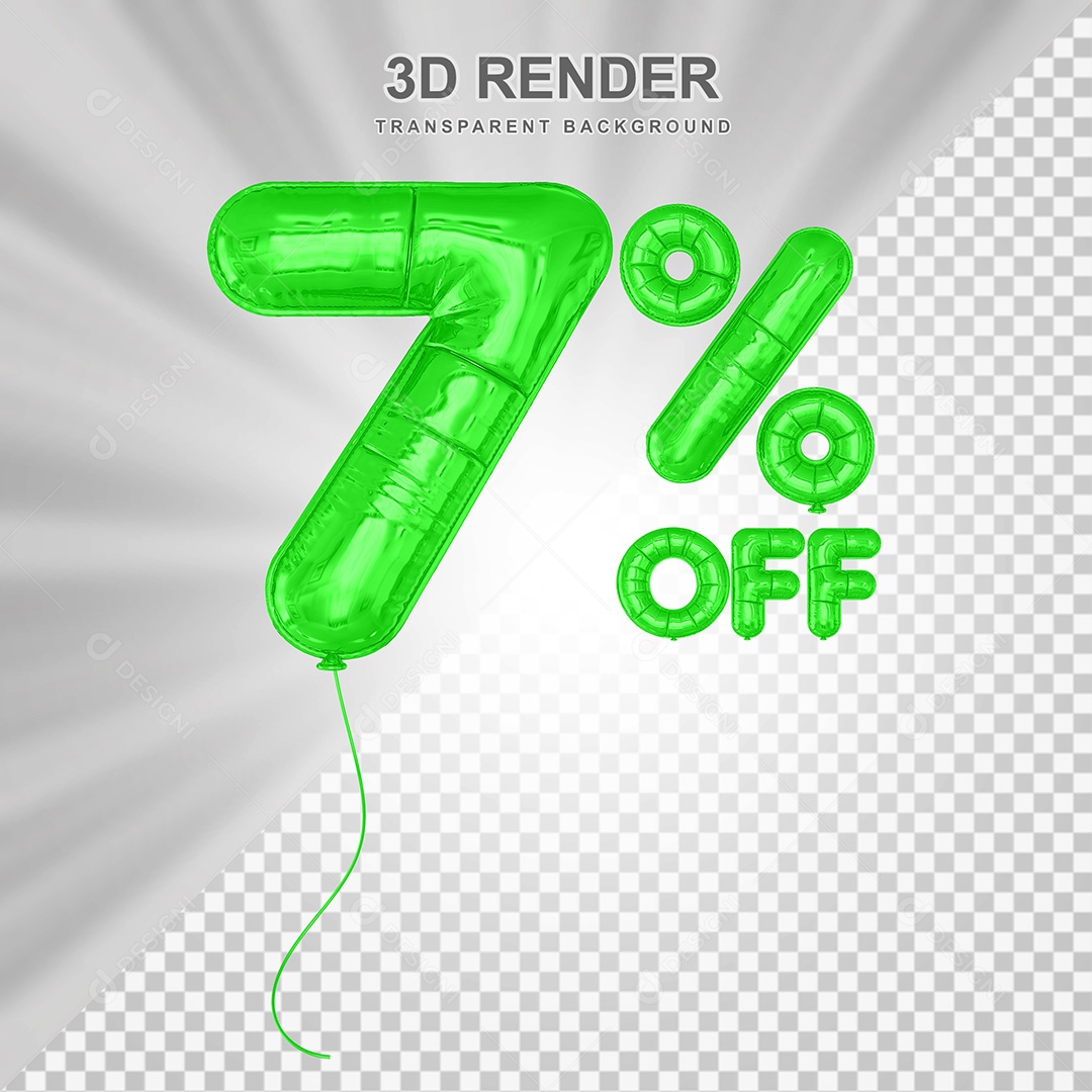 Elemento 3D Balão Verde de Número 7% para Composição PSD