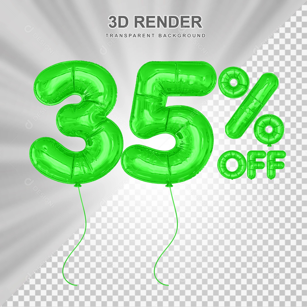 Elemento 3D Balão Verde de Número 35% para Composição PSD