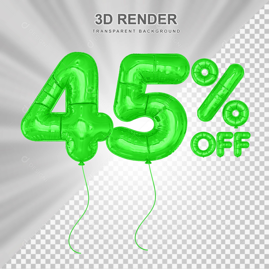 Elemento 3D Balão Verde de Número 45% para Composição PSD