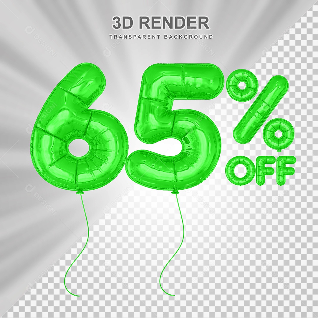 Elemento 3D Balão Verde de Número 65% para Composição PSD