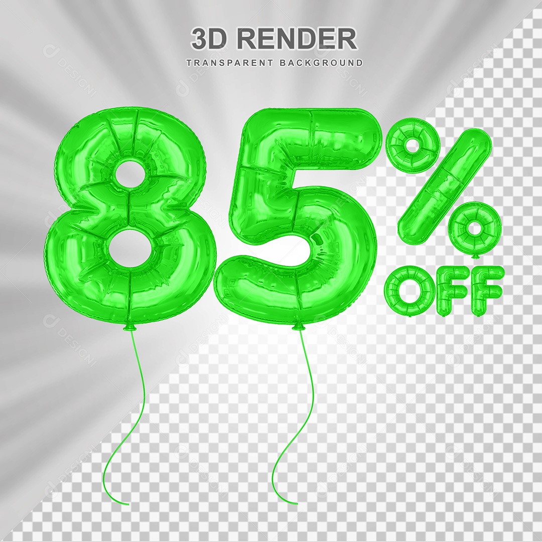 Elemento 3D Balão Verde de Número 85% para Composição PSD