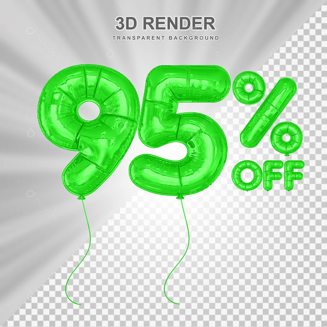 Elemento 3D Balão Verde de Número 95% para Composição PSD