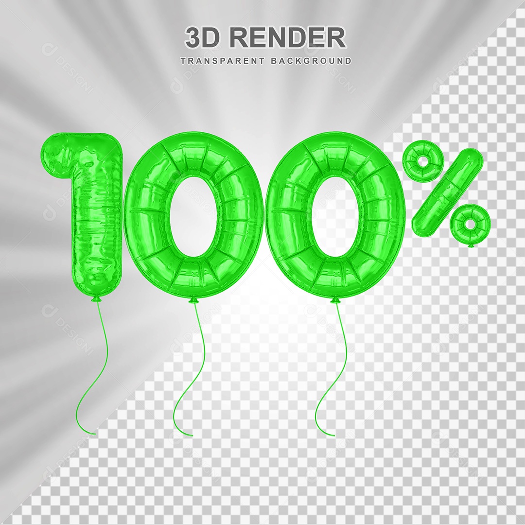 Elemento 3D Balão Verde de Número 100% para Composição PSD