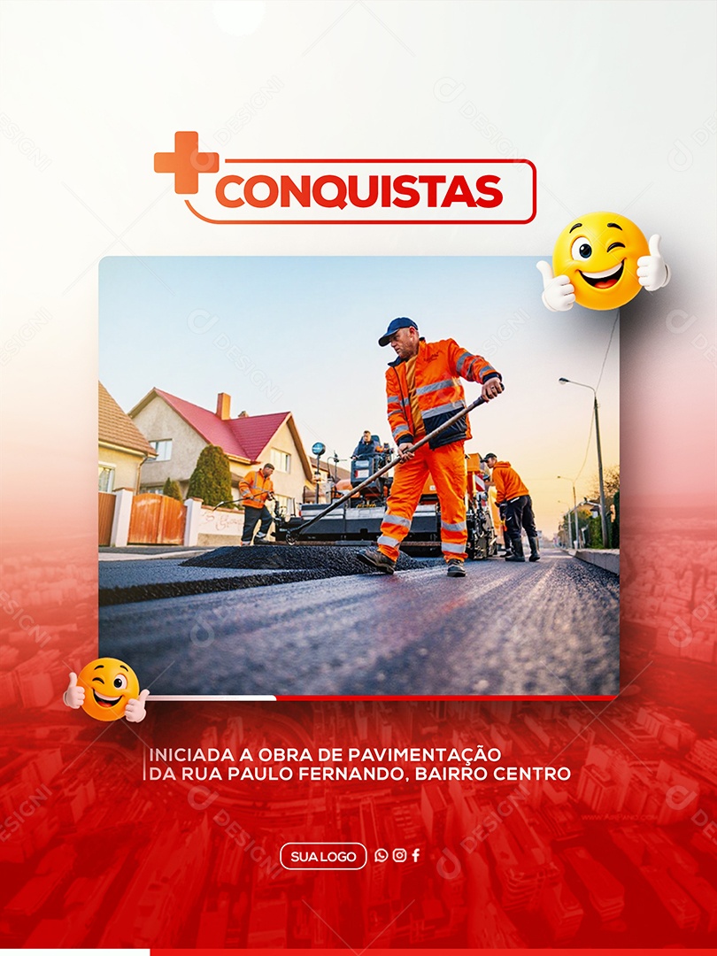 Mais Uma Conquista Asfalto Prefeitura Social Media PSD Editável