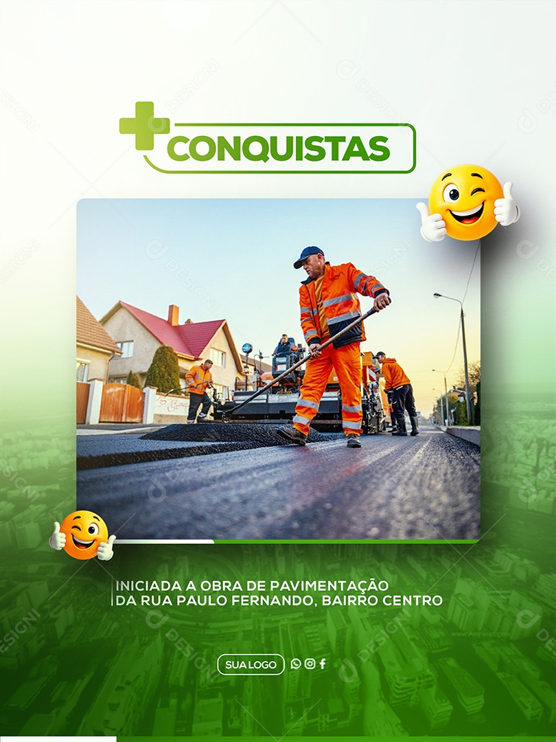 Mais Uma Conquista Asfalto Prefeitura Social Media PSD Editável