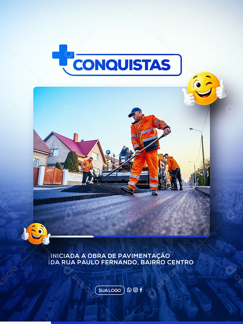Mais Uma Conquista Asfalto Prefeitura Social Media PSD Editável