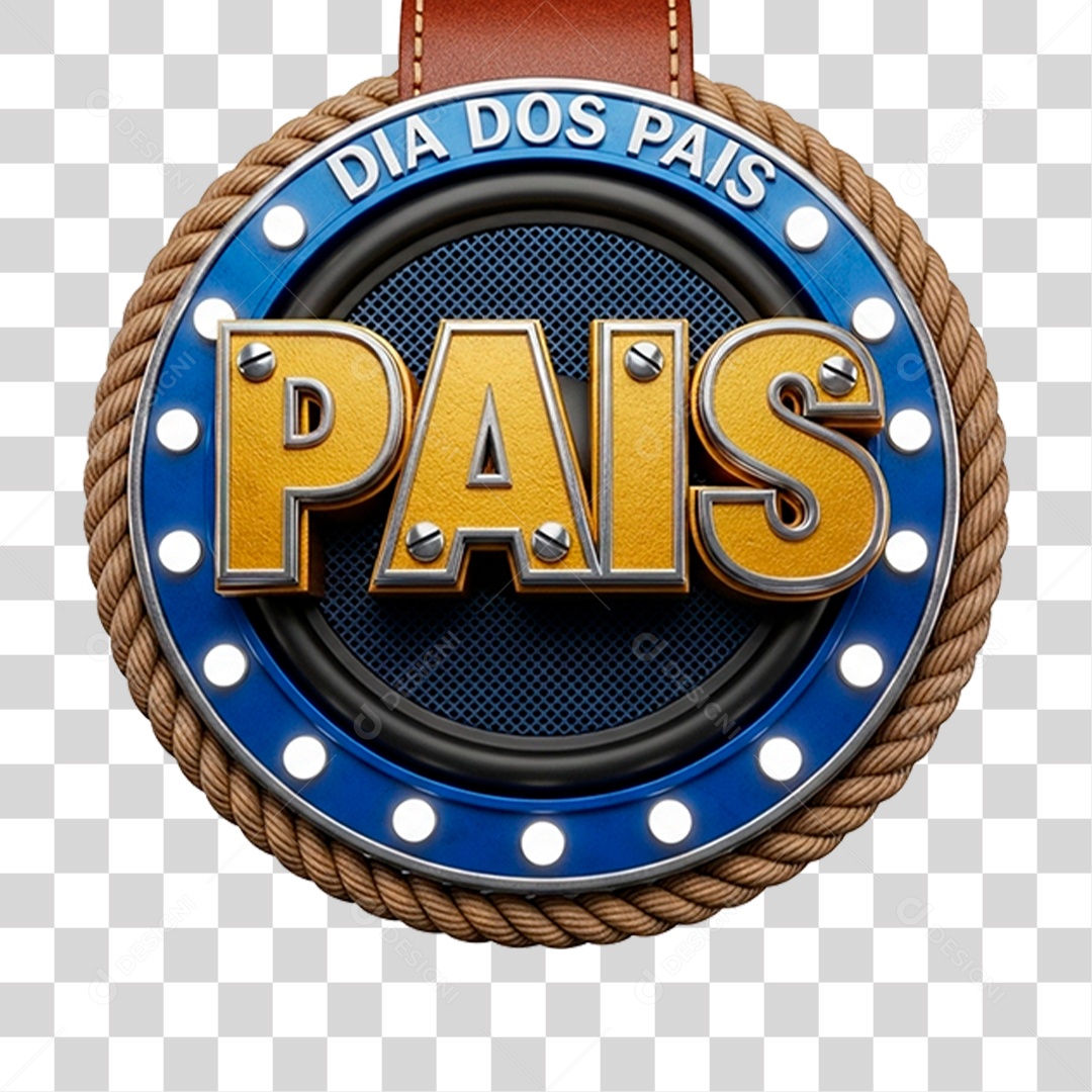 Selo 3D Dia dos Pais para Composição PNG Transparente