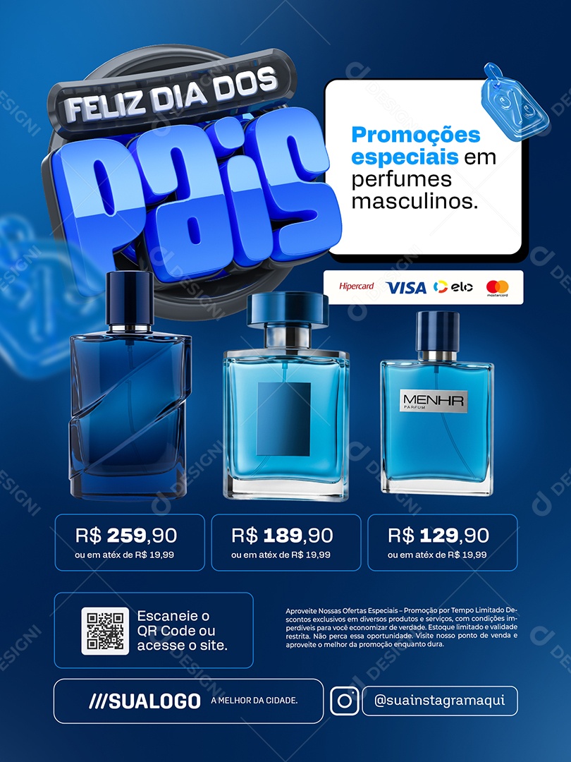 Feliz Dia dos Pais Perfumaria Encarte Promoções Especiais em Perfumes Social Media PSD Editável