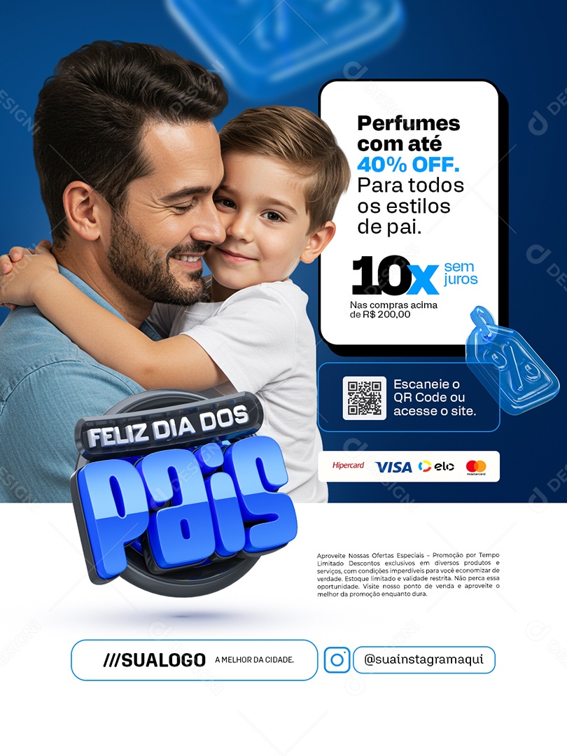 Feliz Dia dos Pais Perfumaria Perfumes com Até 40% Off Social Media PSD Editável