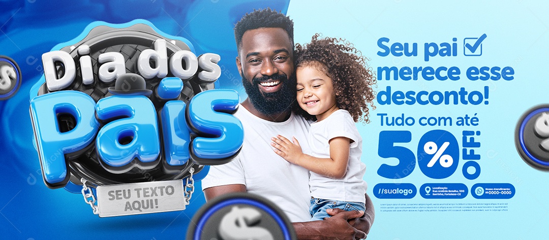 Banner Dia dos Pais Supermercado Tudo com Até 50% Off Social Media PSD Editável