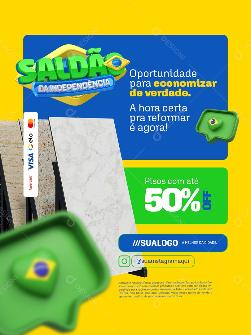 Saldão da Independência Construção Economizar Pisos com Até 50% Off Social Media PSD Editável