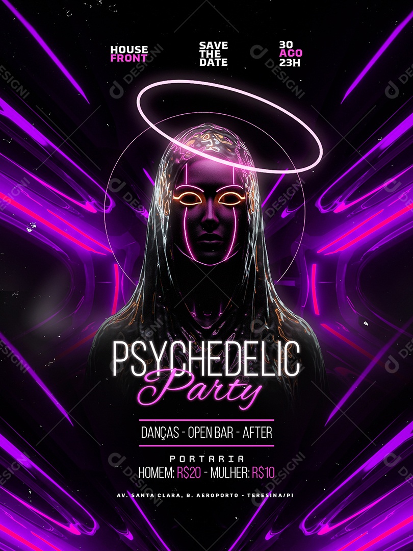 Flyer Psychedelic Party Social Media PSD Editável