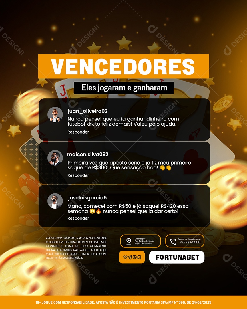 Cassino Apostas Vencedores Eles Jogaram e Ganharam Social Media PSD Editável